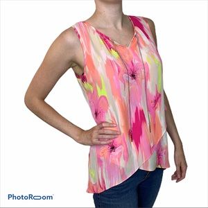 Zac & Rachel Women’s Pink Floral Pastel Sleeveless Summer Top Blouse